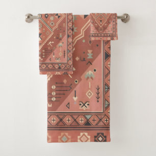 Terracotta Southwestern Tribal Geometric Art Bath Towel Set