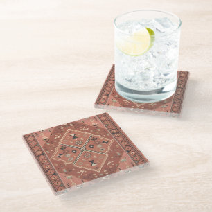 Terracotta Southwestern Tribal Geometric Art Glass Coaster