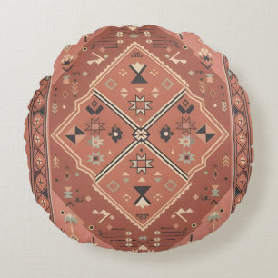 Terracotta Southwestern Tribal Geometric Art Round Cushion