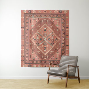 Terracotta Southwestern Tribal Geometric Art Tapestry