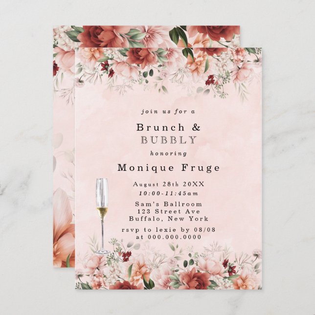 Terracotta Spring Fall Floral Brunch & Bubbly  Invitation (Front/Back)