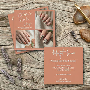 Terracotta Square Nail Specialist 3 Photo Collage Business Card