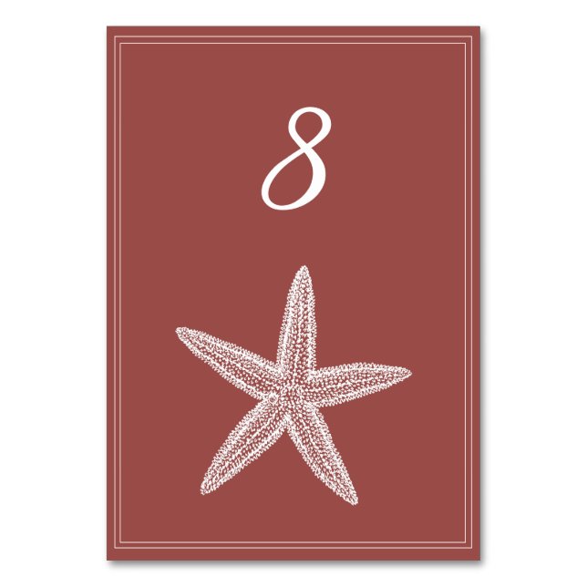 Terracotta Starfish Table Number Card (Front)