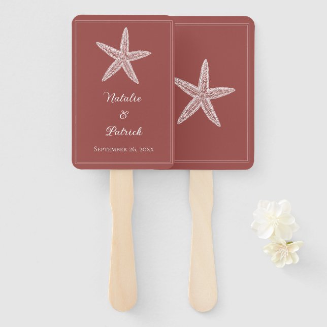 Terracotta Starfish Wedding Hand Fans (Front and Back)