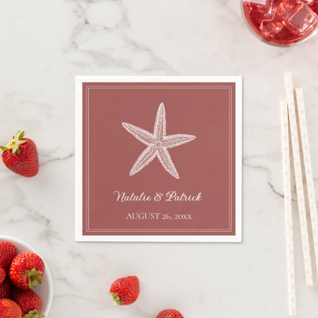 Terracotta Starfish Wedding Napkin (Insitu)