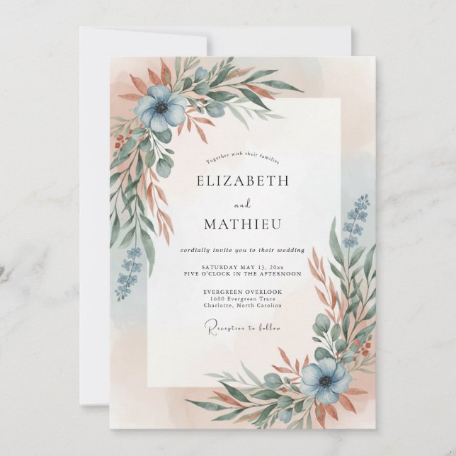 Terracotta Steel Leaf Wedding Invitation (Front)
