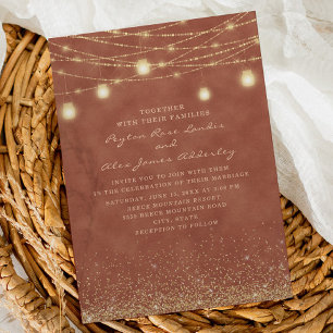 Terracotta String Lights Gold Glitter Wedding  Invitation