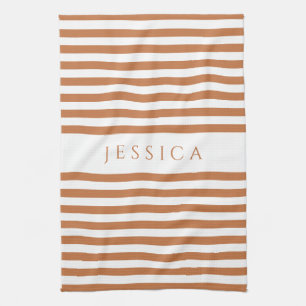 Terracotta Stripes Pattern Name Tea Towel