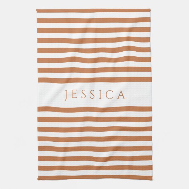 Terracotta Stripes Pattern Name Tea Towel (Vertical)