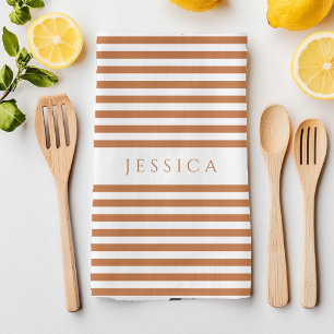 Terracotta Stripes Pattern Name Tea Towel