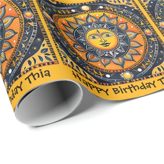 Terracotta Sun Personalise Name Birthday Roll of Wrapping Paper (Roll Corner)