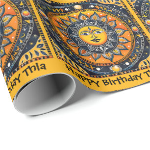 Terracotta Sun Personalize Name Birthday Roll of Wrapping Paper