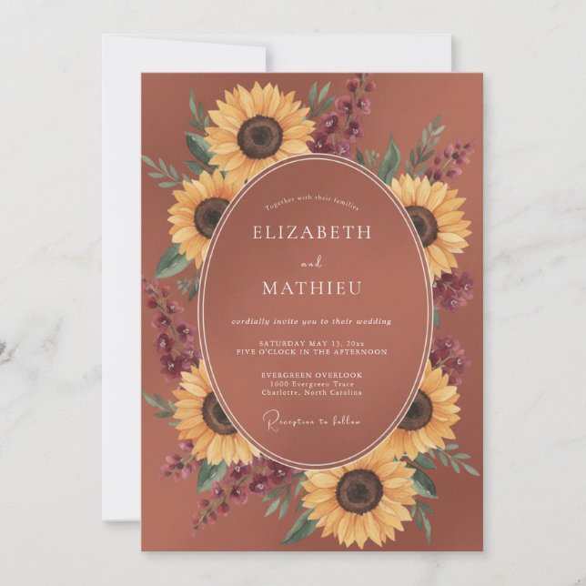 Terracotta Sunflower Rustic Romance Wedding Invitation (Front)