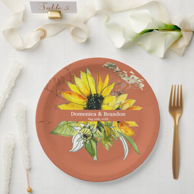 Terracotta Sunflower Wedding Paper Plate (Wedding)