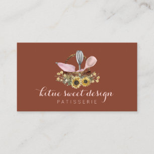 Terracotta Sunflower Whisk Spoon Chef Bakery Business Card