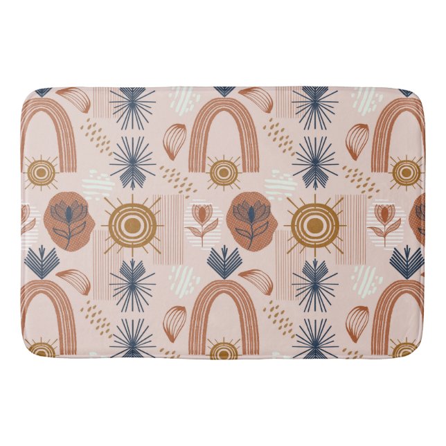Terracotta Sunrise: Boho Harmony, Blush Pink Bath Mat (Front)