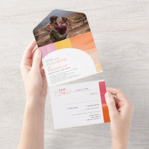 Terracotta Sunrise Boho Wedding All In One Invitation
