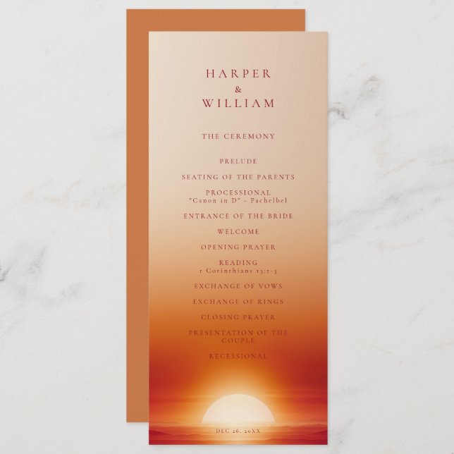 Terracotta sunset wedding ceremony program (Front/Back)