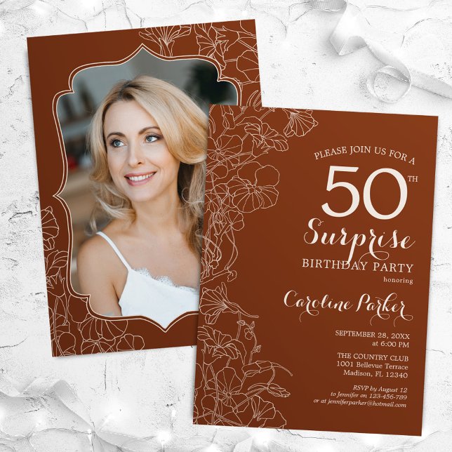 Terracotta Surprise Photo 50th Birthday Invitation (Creator Uploaded)