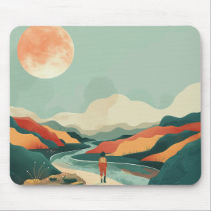 Terracotta Teal Boho River Mountain Journey Mouse Pad