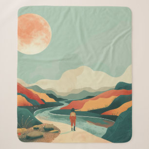 Terracotta Teal Boho River Mountain Journey Sherpa Blanket