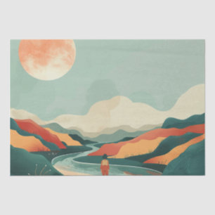 Terracotta Teal Boho River Mountain Journey Tissue Paper
