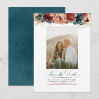 Terracotta Teal Floral Save The Date Photo
