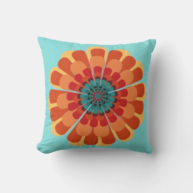 Terracotta & Teal Flower Outdoor Cushion (Front)