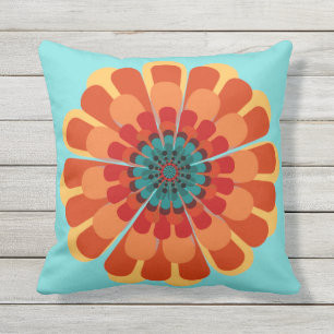 Terracotta & Teal Flower Outdoor Cushion