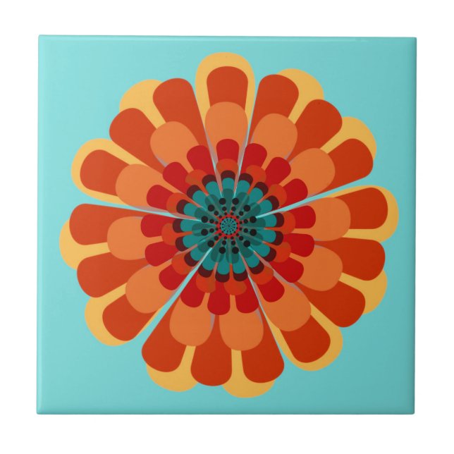 Terracotta & Teal Flower Tile (Front)
