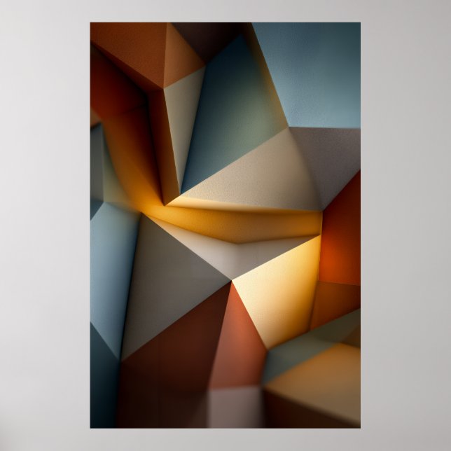 Terracotta Teal Geometric Vortex 3D Abstract Poster (Front)