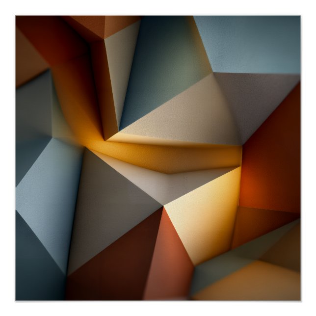 Terracotta Teal Geometric Vortex 3D Abstract Poster (Front)