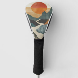 Terracotta Teal Mountain Sunset River Landscape Golf Head Cover
