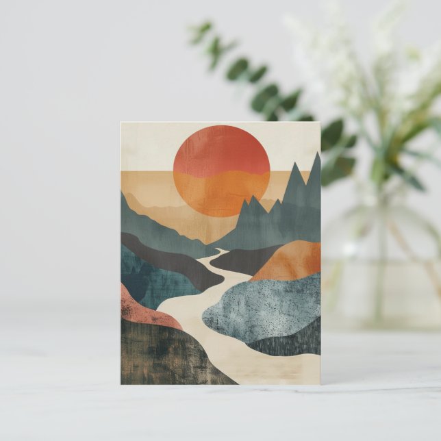 Terracotta Teal Mountain Sunset River Landscape Postcard (Standing Front)