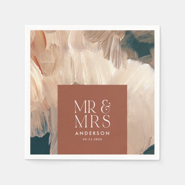 Terracotta teal Mr & Mrs modern painterly wedding  Napkin (Front)