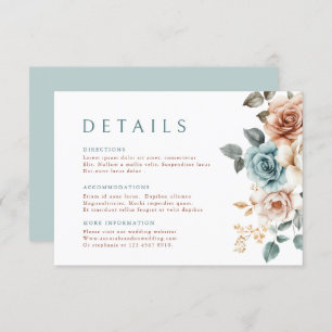Terracotta Teal Neutral Watercolor floral wedding Enclosure Card