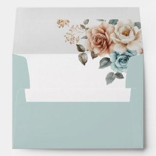 Terracotta Teal Neutral Watercolor floral wedding Envelope