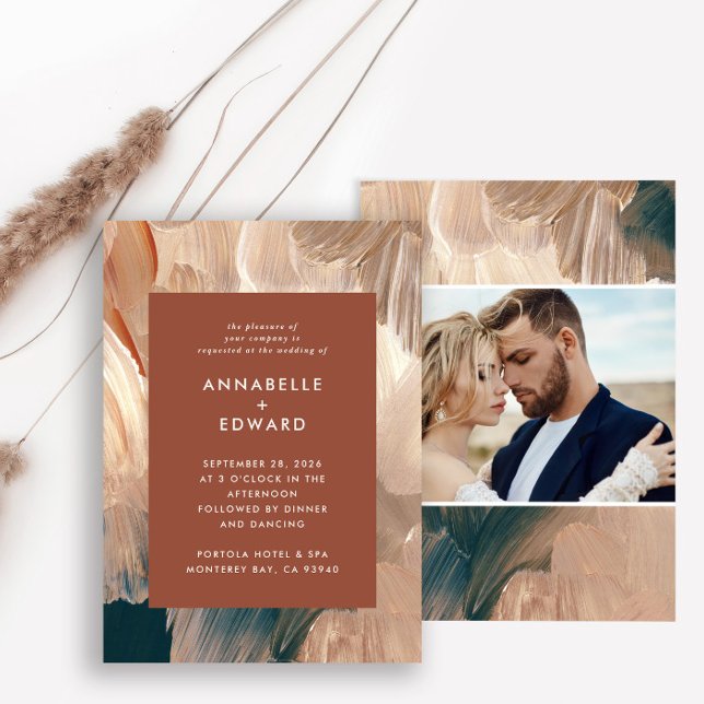 Terracotta teal painterly modern stylish wedding i invitation (Creator Uploaded)