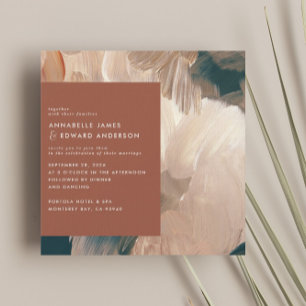 Terracotta teal painterly modern stylish wedding save the date