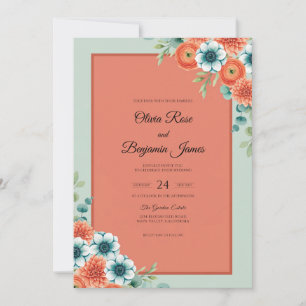 Terracotta Teal Poppy Wedding Invitation