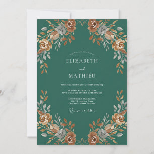 Terracotta Teal Rose Wedding Invitation