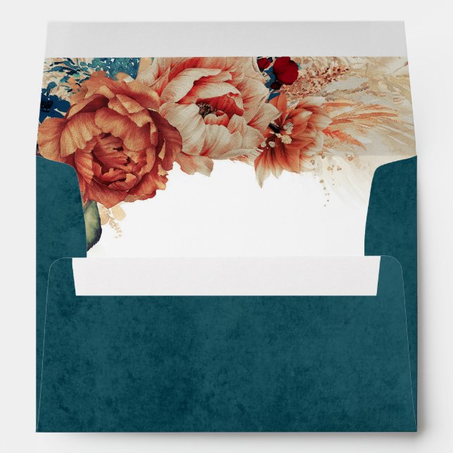 Terracotta Teal Rust Flowers and Pampas Grass Envelope (Back (Bottom))