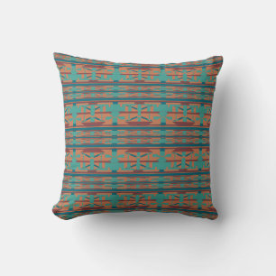 Terracotta Teal Turquoise Southwest Thin Rows Cushion
