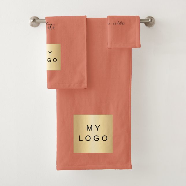Terracotta text company business logo bath towel set (Insitu)