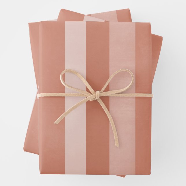 Terracotta Textured Stripes Pattern Wrapping Paper Sheet (In situ)