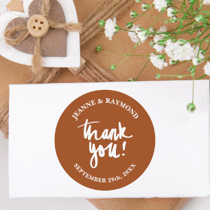 Terracotta Thank You Calligraphy Wedding Favour Classic Round Sticker