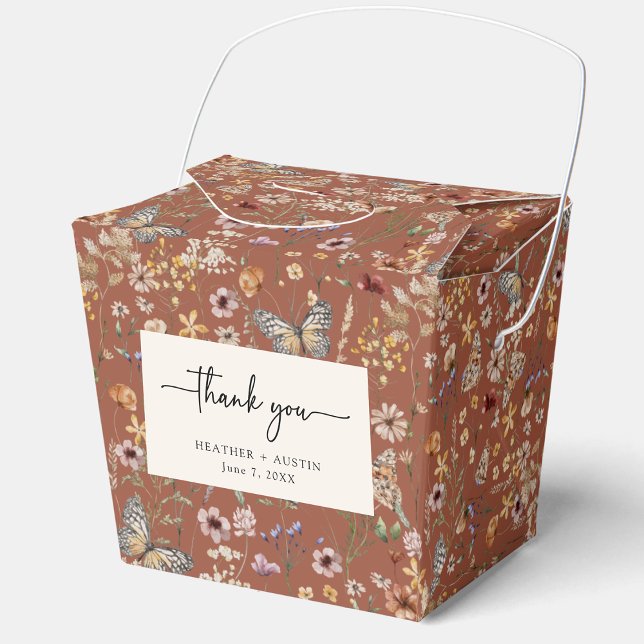 Terracotta Thank You Favour Box (Terracotta Floral Thank You Favor Boxes with Butterflies by Painted Paperie
)