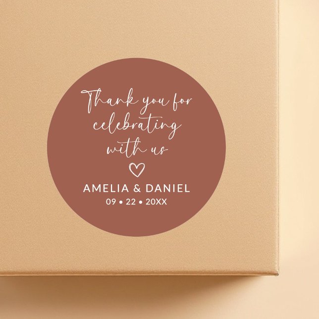 Terracotta Thank You For Celebrating with Us Favou Classic Round Sticker (Creator Uploaded)