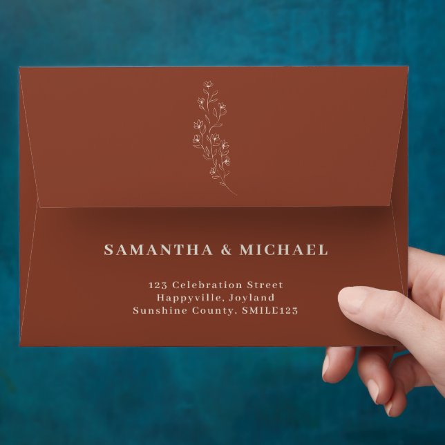 Terracotta Tiny Flower Monogram Simple Envelope (Hand)
