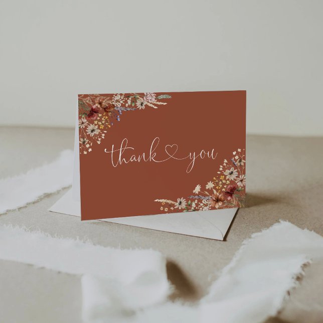 Terracotta Tiny Wildflower Baby Shower  Thank You Card (Creator Uploaded)